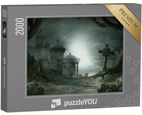puzzleYOU: Puzzle 2000 Teile „Illustration: Verlassener Schrein auf einem Friedhof“ – aus der Puzzle-Kollektion Gothik