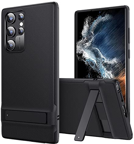 ESR Metall Ständer Hülle Kompatibel mit Samsung Galaxy S22 Ultra (6,8 Zoll 2022), Vielseitiger Patentierter Ständer, Dünne Flexible Rückseite, Schwarz