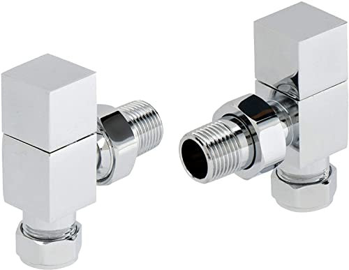 NRG Angled Square Head Towel Rail Designer Radiator Valves 1 Pair Chrome