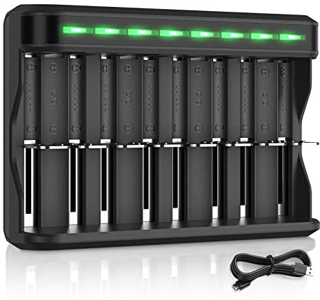 BONAI Caricabatterie Universale Pile Ricaricabili AAA AA SC C D Ni-MH Ni-Cd, USB Carica Rapida, LED Display Caricatore con 8 Slot Indipendente Caricabatterie per Batterie Rechargeable