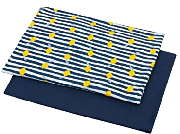 1buy3 Duo-Set Jersey Stoff Gemustert zum nähen | 92% Baumwolle, 8% Elasthan | Kinderstoff | Baumwolljersey | Muster: Zitronen Dunkelblau + Dunkelblau | 2 x 50cm x 160cm | Grundpreis je m² = 9,36