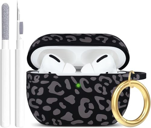 Leopard Silikon Kompatibel mit AirPods Pro-Hülle 2019, Gawnock Weiche Schutzhülle Flexibel für Druck Cover für Frauen Mädchen mit Schlüsselanhänger - Grauer Leoparden-Parde