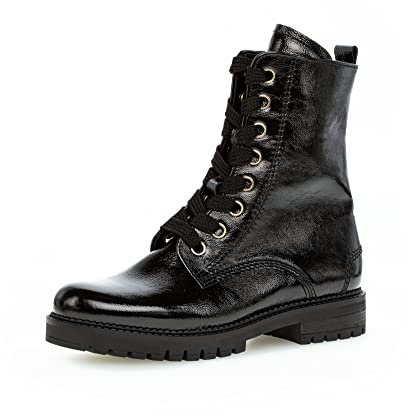Gabor Damen Combat Boots, Frauen Stiefeletten,Wechselfußbett,Komfortable Mehrweite (H),schnürstiefel,warm,schw(Flausch/Gold),42.5 EU / 8.5 UK