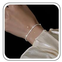TseenYi Glänzendes Gypsophila-Kettenarmband, Verstellbares Silber-Glanz-Armband, Dünnes Minimalistisches Mini-Armband für Braut Hochzeit Schmuck, Frauen und Mädchen
