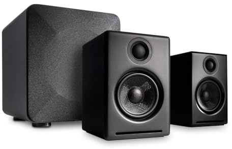 Audioengine A2 Schwarz 24 Bit Pc Lautsprecher für Desktop und S6 Gray Subwoofer für Music Gaming Movies Studios Dorms Bedrooms Offices