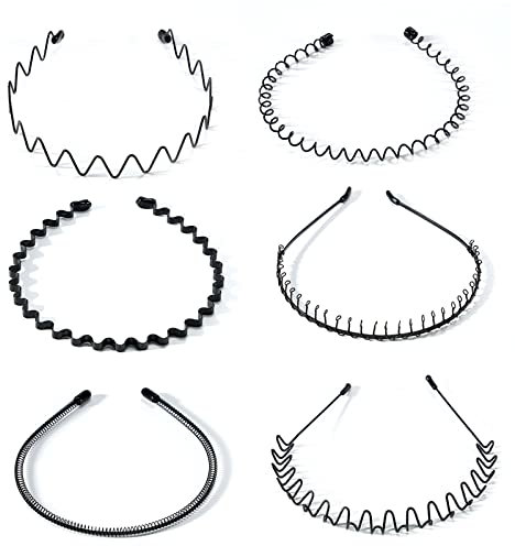 ChouchouClip 6 Pièces Bandeaux en Métal, Multi-Style Bandeaux Ondulés Élastique, Antidérapant Sport Cheveux Hoop Band, Bandeau Metal Homme, Metal Serre-tête pour Femme, Unisexe Serre Tete Accessoires