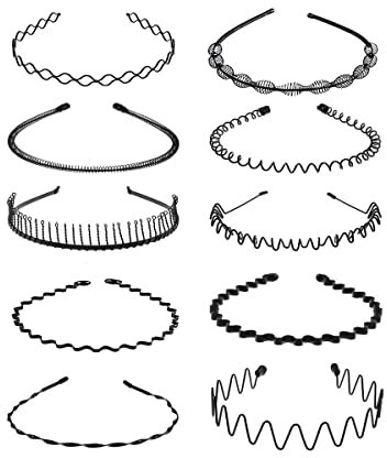 YSTrillion Haarreif 10 Stück Unisex Metall Haarband,Schwarz Spring Wave Haarband Damen Herren,Rutschfestes Elastisches Stirnband,Stirnband Zubehör für Outdoor Sports Yoga