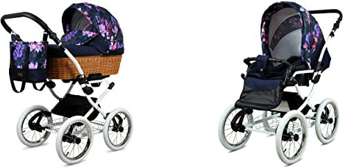 BabyLux ALU 2in1 Passeggino per Bambini Piccoli - Passeggini e Carrozzine - Passeggino per Neonati e Bambini - Carrozzina Neonato - 59x105x125cm - Max 15kg - Royal Magnolia White Frame