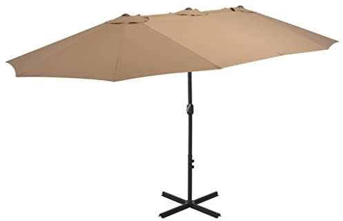 WIFESE Sombrilla con mástil de aluminio, sombrilla para jardín, playa, resistente a los rayos UV, inclinable, plegable, para balcón, jardín, terraza, pardo, 460x270 cm