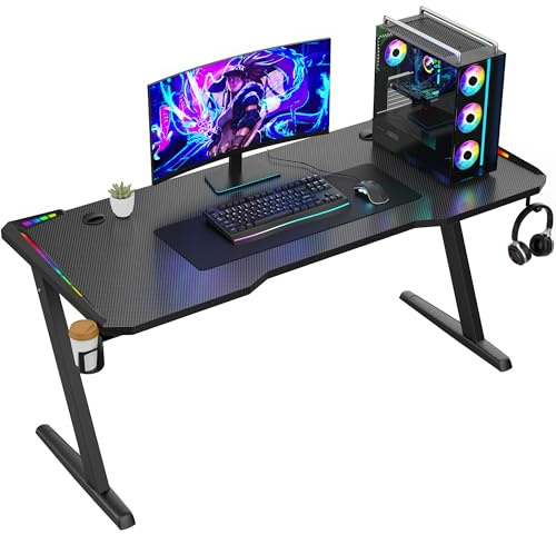 Avalo Gaming Schreibtisch - 140x60x73 cm - Spieletisch mit LED-Beleuchtung - Tisch - Schwarz