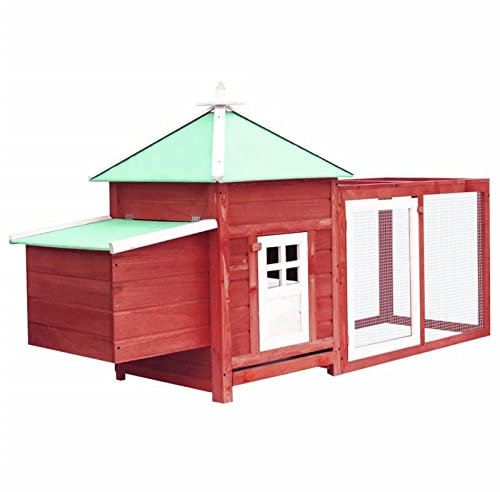Homgoday Hühnerstall mit Nistkasten Rot 190x72x102 cm Firenholz massiv Hühnerstall und Auslauf Hühnerstall Hühnerstall Geflügelauslauf Käfig für Hühner Enten Kaninchen Hunde Stall Geflügelkäfig