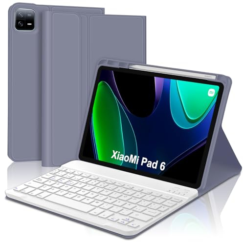 IVEOPPE Teclado Funda Xiaomi Pad 6, Xiaomi Pad 6 Pro Teclado, Teclado Español Ñ Bluetooth Inalámbrico Desmontable para Xiaomi Mi Pad 6/Xiao Mi Pad 6 Pro 11 Pulgada 2023, Púrpura Lavanda