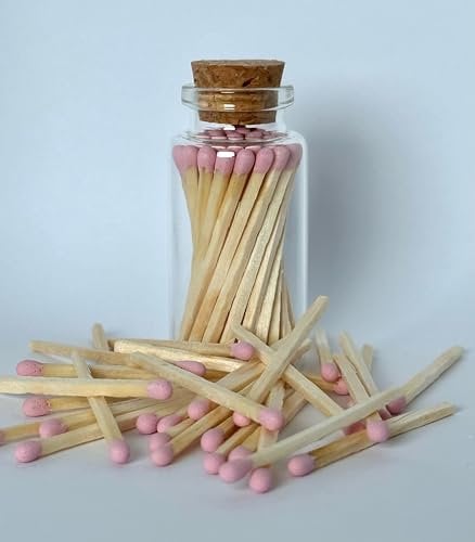 Small Pink Tip Matches in a Glass Jar with Striker on Base, aprox 30 matches. 1.95 Candle Matches, Wedding Matches (Pink)