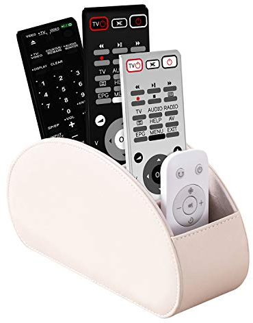 SANQIANWAN Fernbedienungshalter für Aufbewahrungsbox aus PU-Leder, Fernbedienungshalter mit 5 Fächern für TV-Receiver, DVD, Schreibtisch, Stift, Küche, Badezimmer, Make-up (Beige)