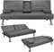 Yaheetech Divano Letto con 2 Braccioli Staccabili Divano Trasformabile Mobile Imbottito a 3 Posti Divanetto Reclinabile da Salotto con Supporto Centrale Porta Bicchieri Grigio/Finta Pelle