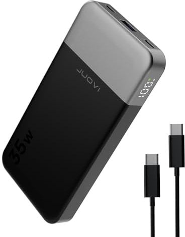 JUOVI Portable Power Bank 10000mAh 35W Fast Charging with PD 3.0 + QC 4.0 Technology, 2 Type-C Input and Output,1 USB-A Output, Battery Pack Compatible for Phone, MacBook, Galaxy, iPad (Black, 35W)