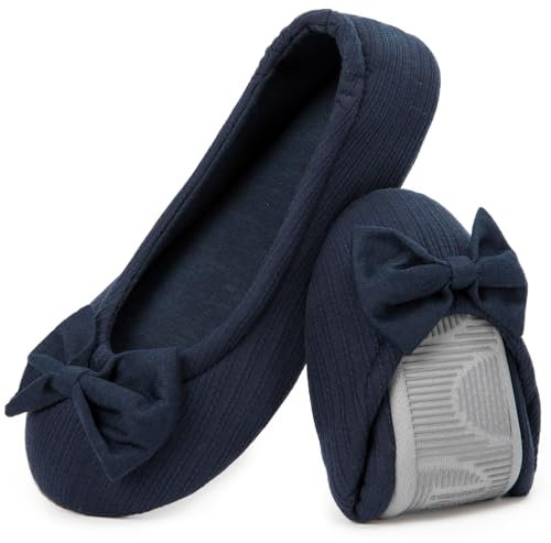 EverFoams Women's Ballerina Slippers Lightweight Comfy Memory Foam House Shoes with Stretchable Heel Design,Sailor Blue, 5/6 UK