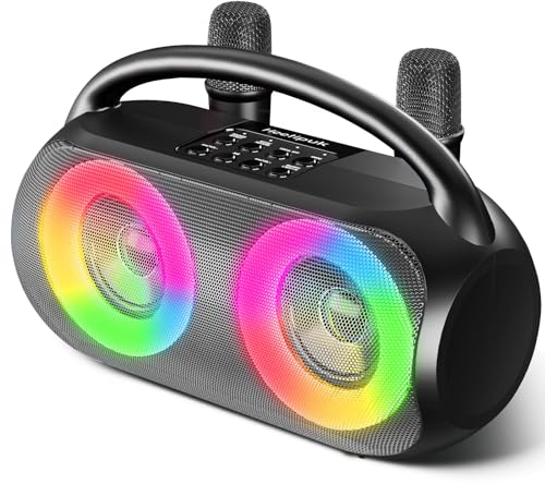 Heetipuk K30 Macchina Karaoke per Adulti e Bambini, Altoparlante Portatile Bluetooth 5.3 con 2 Microfoni Wireless, Macchina da Cantare per Festa di Compleanno a Casa,Sistema di Altoparlanti,AUX,USB,TF