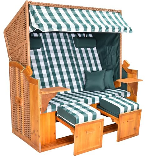 Lili Home&Garden Strandkorb Ostsee Baltic XXL|Fertig Montiert|Volllieger|2-3 Sitzer|Grün|Inklusive Schutzhülle|150cm Breit|Strandstuhl, Gartenliege|Garten, Terasse (Dessin Gestreift B)