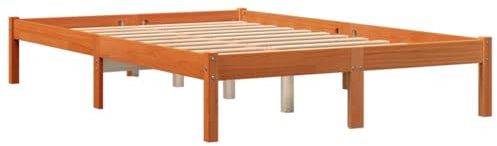 vidaXL Cadre de Lit, Lit Double avec Sommier à Lattes, Lit Adulte, Meuble de Chambre à Coucher, Moderne, Cire Marron 140x190 cm Bois de Pin Massif