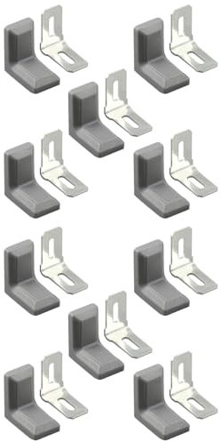SagaSave L Corner Brackets, 10PCS Shelf Brackets, 90 Degree Right Angle Metal Shelf Corner Brace Plates with Plastic Cover (Grey)