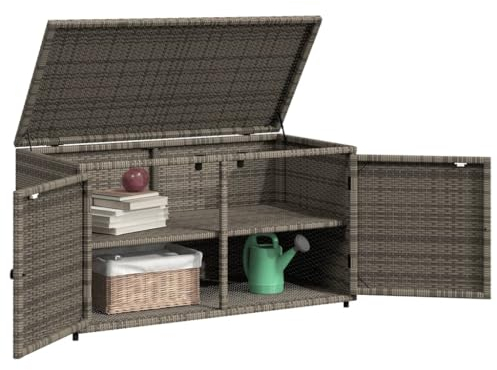 Gecheer Gartenschrank Balkonschrank Terrassenschrank Haushaltsschrank Spindschrank Schrank Grau 110x55x60,5 cm Poly Rattan