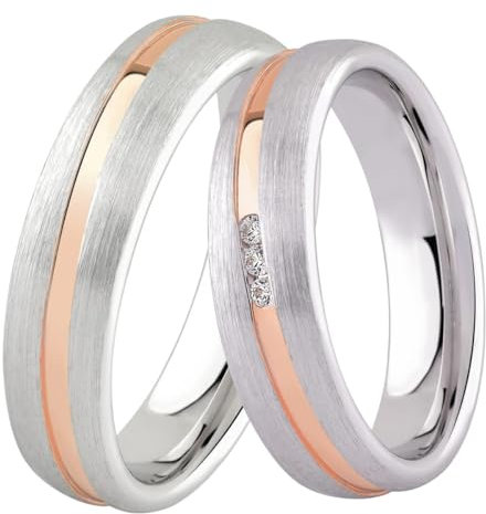 DOOSTI Ehering/Trauring/Partnerring Bicolor - Silber 925/- Silber Ring - Rosegold hochwertiger Bicolor Silberring - Damen und Herren Variante - Mit Gratis Wunschgravur (Ring mit Stein, 56)