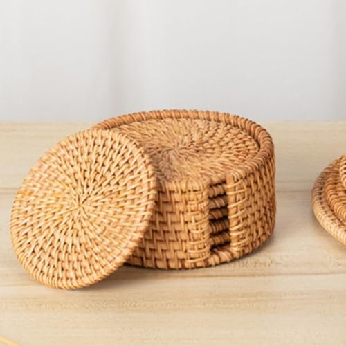 Lot de 6 dessous de verre ronds en rotin tressé 8-20 cm (10 cm)