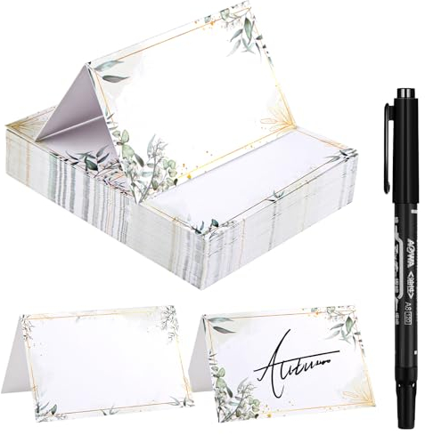 60 Stück Tischkarten - Eukalyptus Design Platzkarten mit Stift, Namensschilder für Hochzeit, Geburtstag, Konfirmation