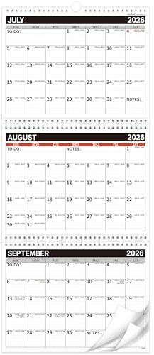 Calendar 2026-2028 - 3 Month Wall Calendar Vertical(Folded in a Month), JUL 2026 - JUN 2028(24 Months), 11 x 25.3, 2 Year Calendar 2026-2028, 3 Month Calendar 2026-2027 with To-do, Notes - Black red