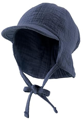 Sterntaler Schirmmütze Nacken Uni - Jungen Mütze mit kleinem Nackenschutz und Bindeband - Sommermütze aus luftigem Baumwoll Musselin - Sonnenhut - Baby und Kinder Kopfbedeckung - blau, Größe 47