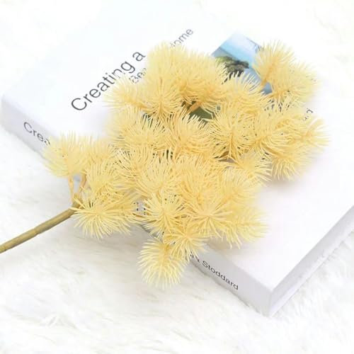 Künstliche Pflanze, einzelner Zweig, Thuja, Kiefernblatt, Landschaftsbau, künstlicher Zweig, Gartendekoration für den Außenbereich, künstliche Grünpflanzen, Hellgelb