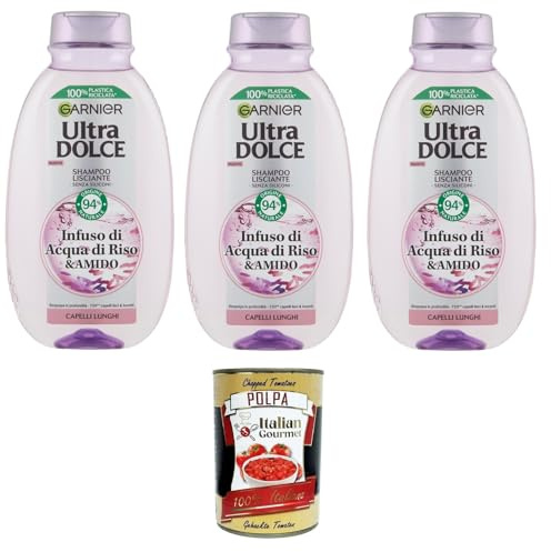 G. Ultra Dolce Infuso di Acqua di Riso & Amido, Shampoo Lisciante Aufguss aus Reiswasser und Stärke, glättendes Shampoo 3x 250 ml+ Italian Gourmet polpa 400g