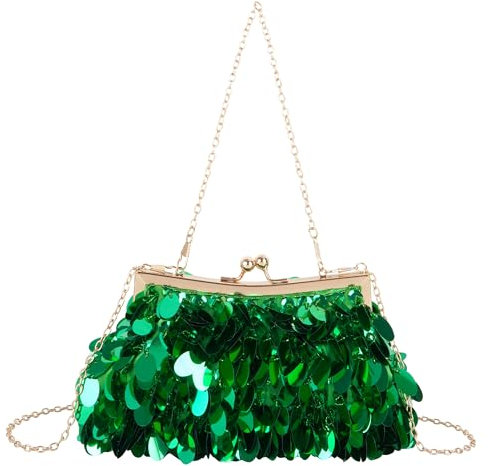 MilyaDE Pailletten Clutch Handtasche Damen Sparkly Geldbörse Abendtasche Glitzer Partytasche Hochzeit Schultertasche mit 2 Ketten, Grün