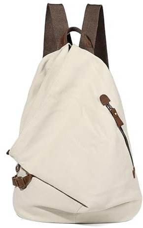 Retro Segeltuch Rucksack Canvas Vintage Rucksäcke Echtleder Daypack Reisetasche Schulterrucksack für Herren Damen (6882-Canvas-Beige)
