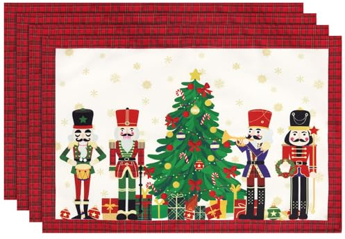 Arquiel Christmas Placemats Set Of 4, 33 x 48 cm Washable Heat Resistant Cloth Placemats,Non Slip Indoor Outdoor Table Place Mats for Dining Kitchen Party Decoration