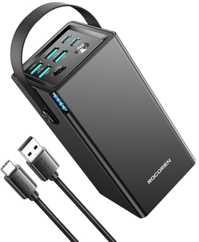 Rocoren Powerbank 50000mAh 22.5W, 6-Ports USB C und USB A Große Kapazität Externer Akku mit Schnellladefunktion für Camping, Outdoor, Reise Kompatibel mit iPhone, Samsung, Huawei, GPS und Mehr
