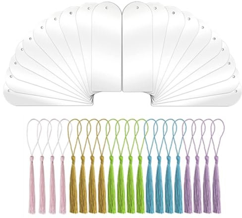 Lesezeichen,CuiCanfla 20 Stück Acryl Lesezeichen Rohlinge Transparente Acryl Bookmark Quasten Anhänger Lesezeichen Transparente Lesezeichen für Getrocknete Blumen DIY Lesezeichen,Buchliebhaber