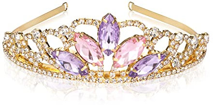 Hübsche Krone Mädchen Damen Tiara Rosa Lila Strass Tiara Prinzessin Krone Gold Krone für Fee Braut Hochzeit Kopfschmuck Geburtstag Halloween Weihnachten Tangled Kostüm