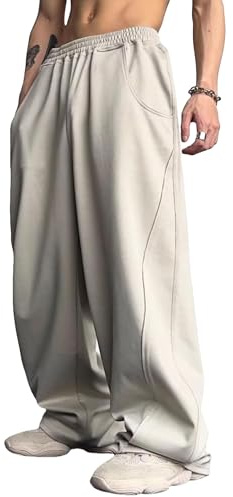 FCOOLYEET Mens Baggy Sweatpants Y2k Track Pants Drawstring Yoga Gym Workout Pants Wide Leg Long Pants Streetwear