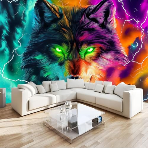 Générique Papier Peint Loup aux yeux verts 250 x 175 cm Papier Peint intissé pour Chambre Salon Photo Murale Personnalisé Décoration Murale