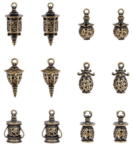 SUPERFINDINGS 12 Stück 6 Stile Tibetische Metallanhänger Petroleumlaterne Anhänger 3D Filigrane Anhänger Antike Bronze Anhänger Camping Hängelampen Ornamente Für Armband Halskette