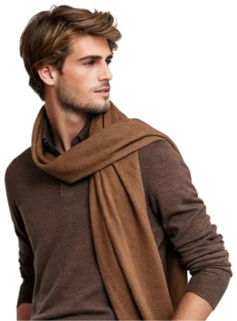 Herrenschal Kaschmir dünn stilvoll Herbst Winter 185x65 elegant stilvoll für formelle Anlässe braun Kaschmirschal Wollschal Wolle Uni Farbe (Braun)