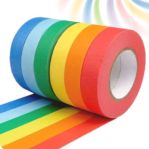 LIJIXI 6 rotoli di nastro adesivo colorato, nastro adesivo colorato rimovibile (1 cm x 13 m), nastro adesivo colorato per ufficio e casa, per murali, arte, lettere e artigianato, nastro adesivo