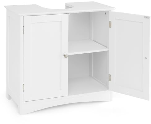 LIFEZEAL Armadio U sotto lavabo, mobile 2 ante 2 ripiani, 60x30x60 cm, bianco (stile 3)