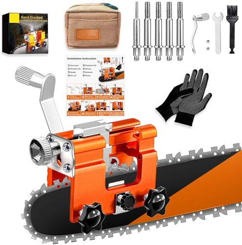 Chainsaw Sharpener, Portable Chainsaw Chain Sharpener, Hand-Cranked Chainsaw Sharpener Kit with Grinding and Carry Bag for 6-22 Chain Saws, DIY Lumberjack, Garden Worker