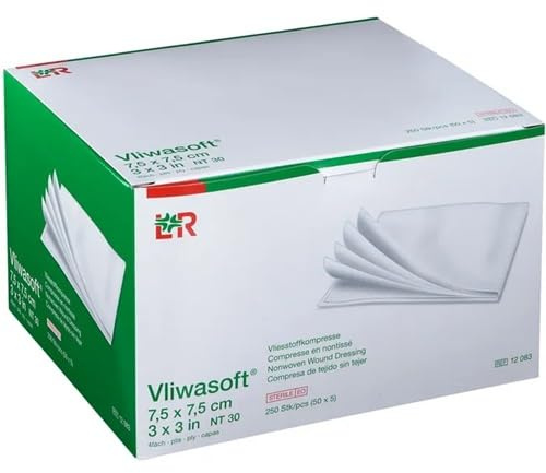 Vliwasoft Vlieskompressen, steril, 4-lagig, 50 x 5 Kompressen (7,5 x 7,5 cm)