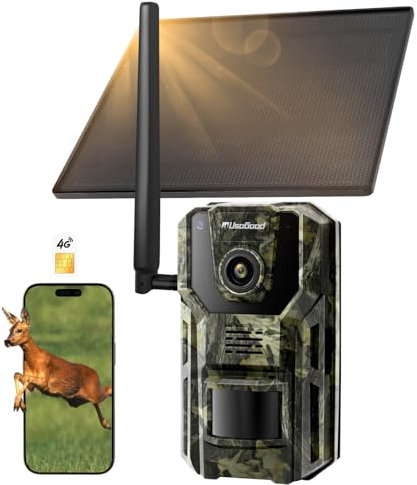 usogood 4G LTE Cellular Trail Camera Solar with Black Light Night Vision,7800mAh 2K Live Video Wiidlife Cameras 4G with GPS Positioning,Wildlife Camera with Night Vision Motion Activated with SIM Card