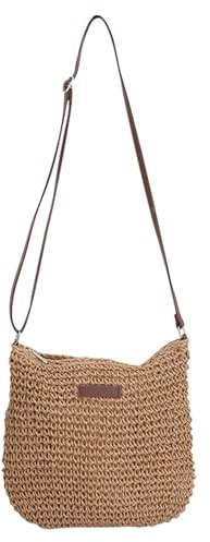 MLPKOI 1 Sac à Bandoulière en Paille pour Femme, Boho Eté Plage Paille Sac à Main Panier avec Bandoulière, pour Plage, Voyage et Vacances