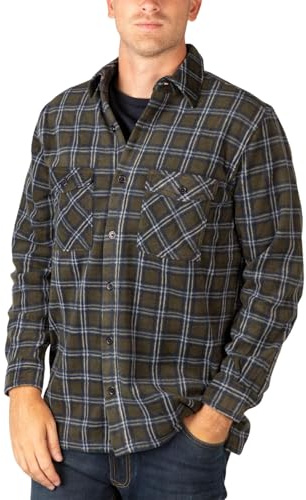 Rydale Men's Fleece Overshirt Button-Down Warm Shirt Long Sleece Check Shirts Shacket for Men